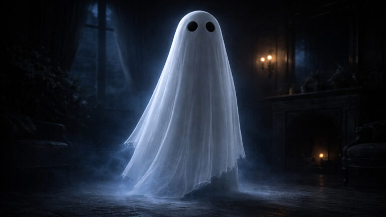 Large Spectre spirit standing in a dark room with soft blue glow and deep shadows