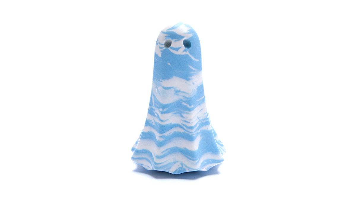 Blue and white marble Spectre ghost Iskareth on a plain white background