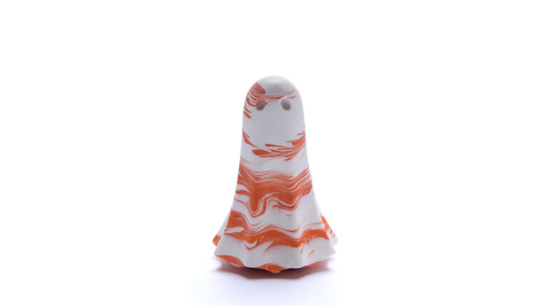 Lucent Spectre ghost front view in orange and white marble on a clean white background
