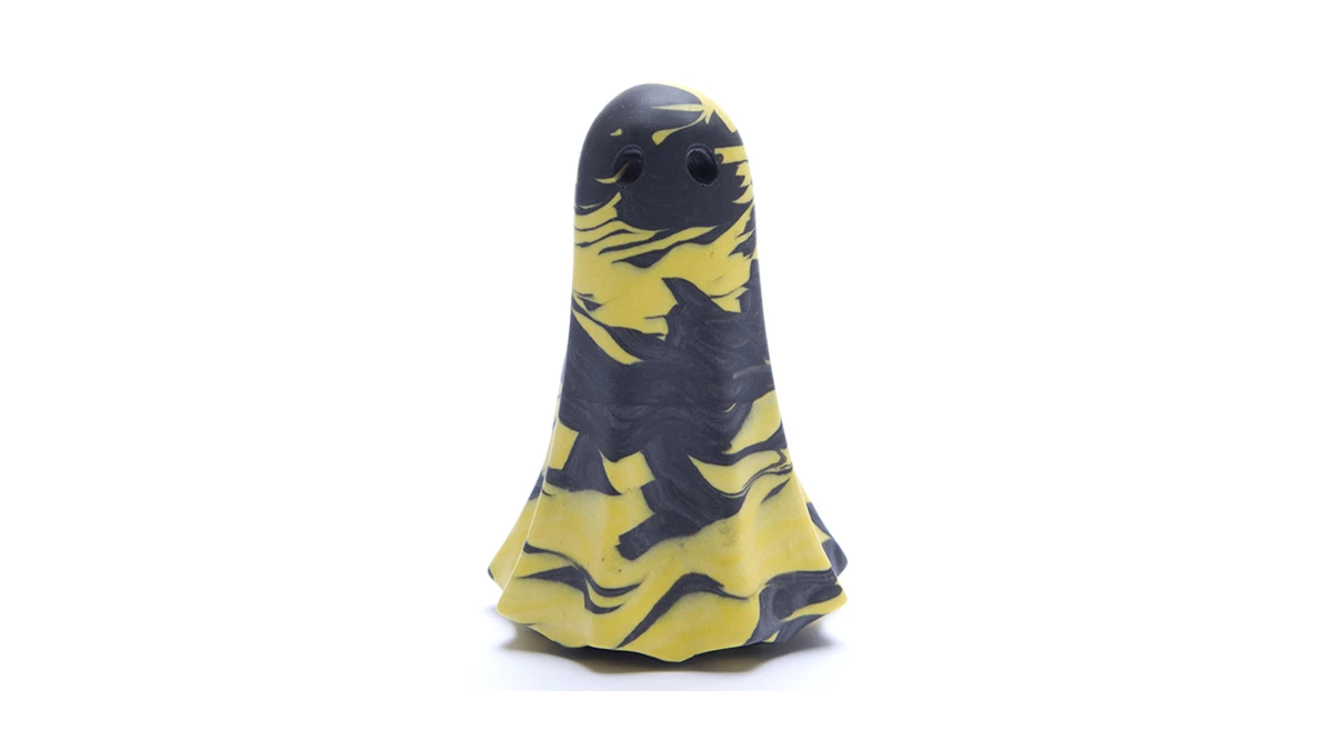 Pyrothar Spectre ghost front view in yellow and black marble on a plain white background